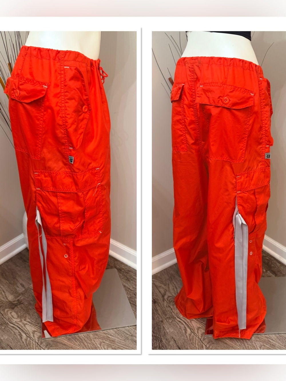 VTG Caffeine Raver Festival 90's Parachute Pants Orange Nylon Size Small Unisex